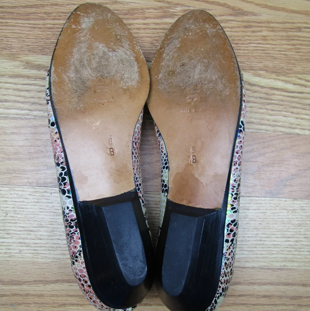 Vintage Italian Leather Iridescent Snakeprint Loafers Phyllis Poland 8 - Picture 9 of 10